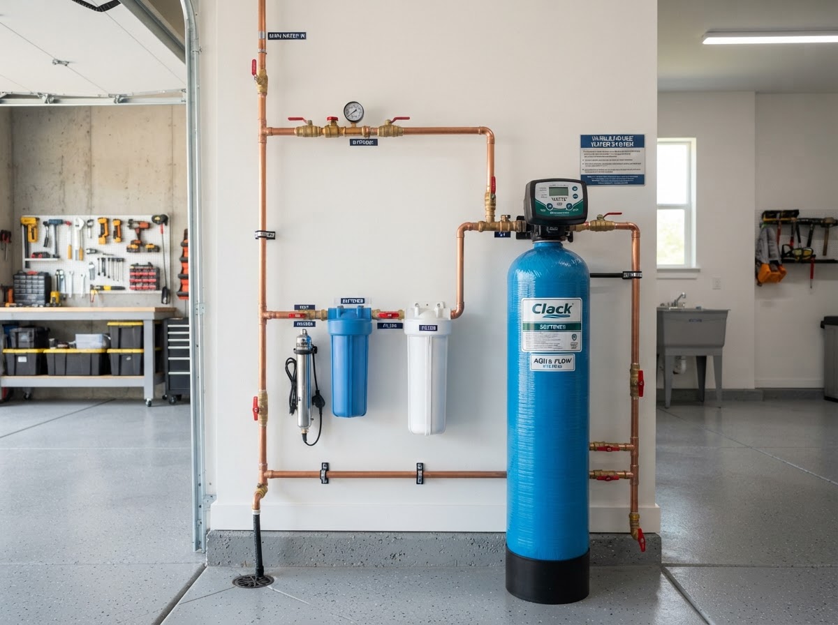 Whole house water filtration system installed at a Fresno-area home