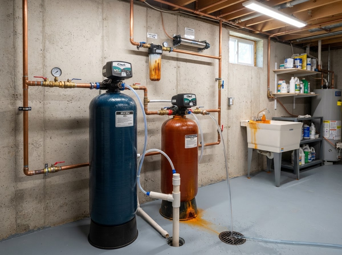 Iron and manganese filtration system with dedicated filter tanks