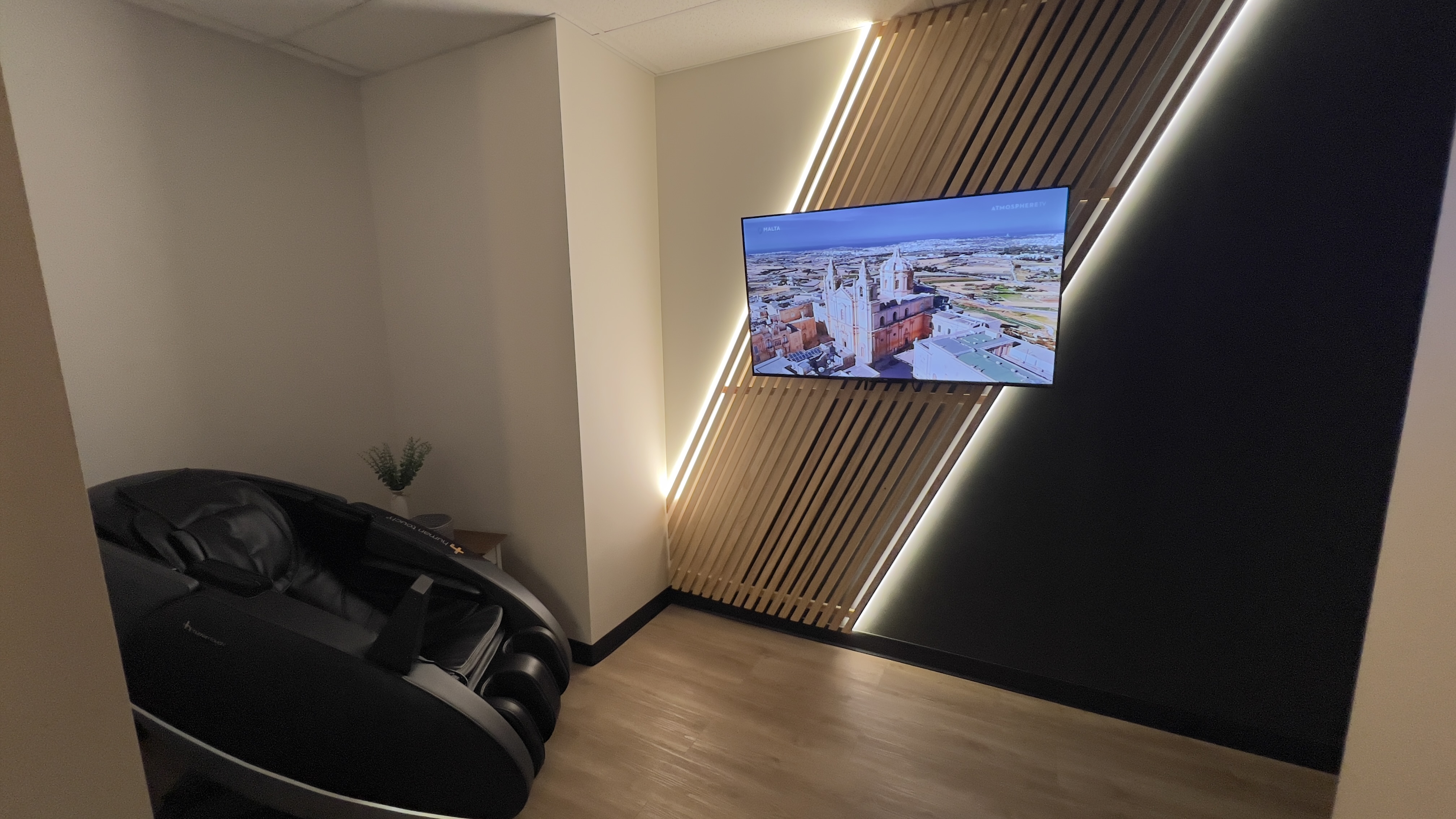Atmospheric streaming TV and massage chair