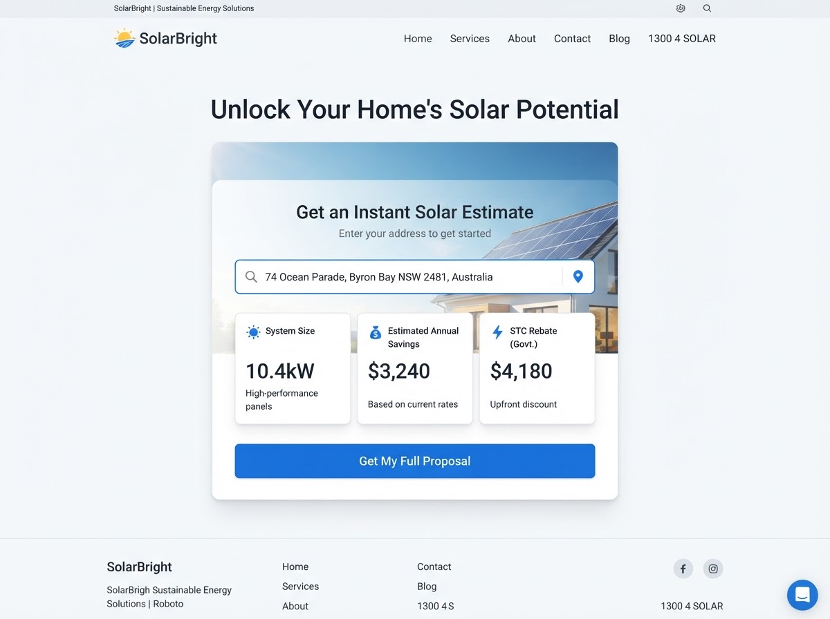 Embeddable solar quote calculator widget on a website