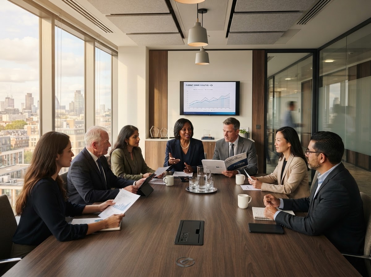 A C-suite executive boardroom meeting