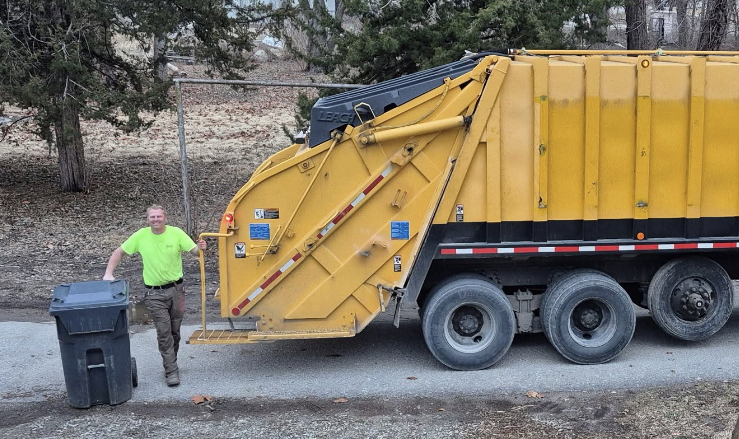 Kyle Junker with Junker's Sanitation garbage truck