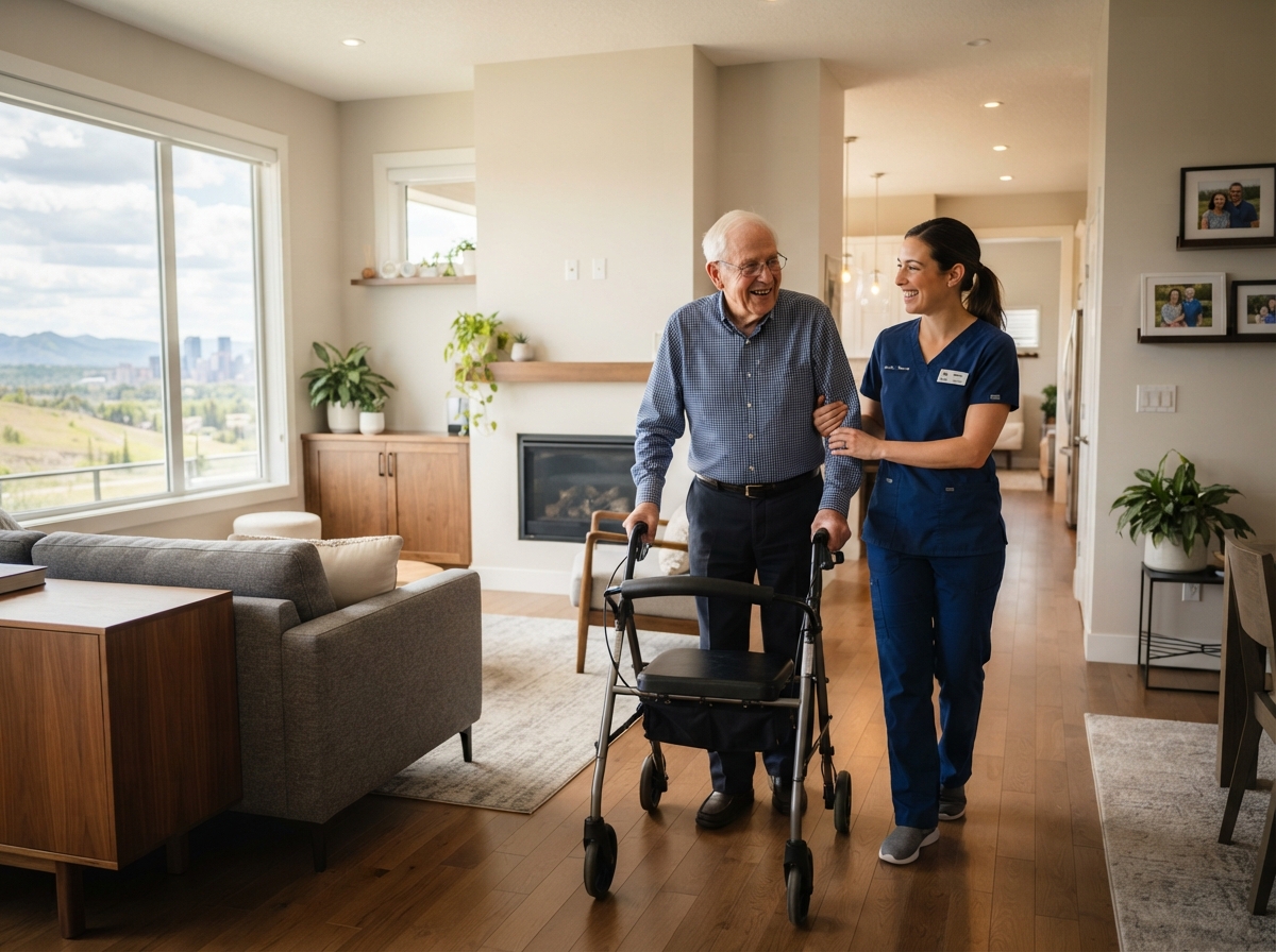Nurse On Duty Calgary Home Care Specialist assisting senior