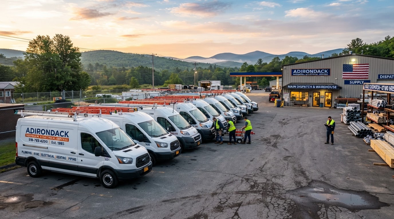 Morning team gathering with service vans ready for daily scheduled appointments and dispatches