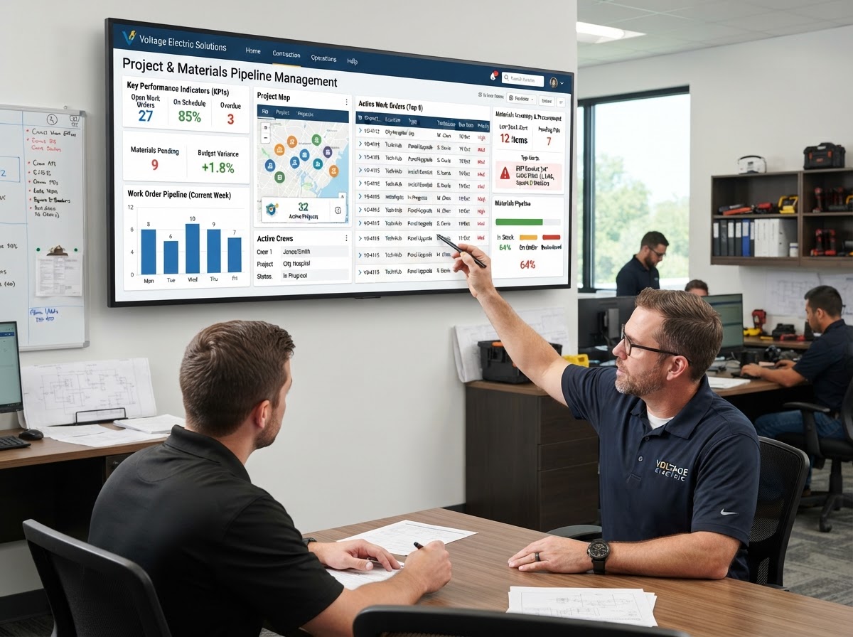 Electrical contractor work orders and materials pipeline management dashboard