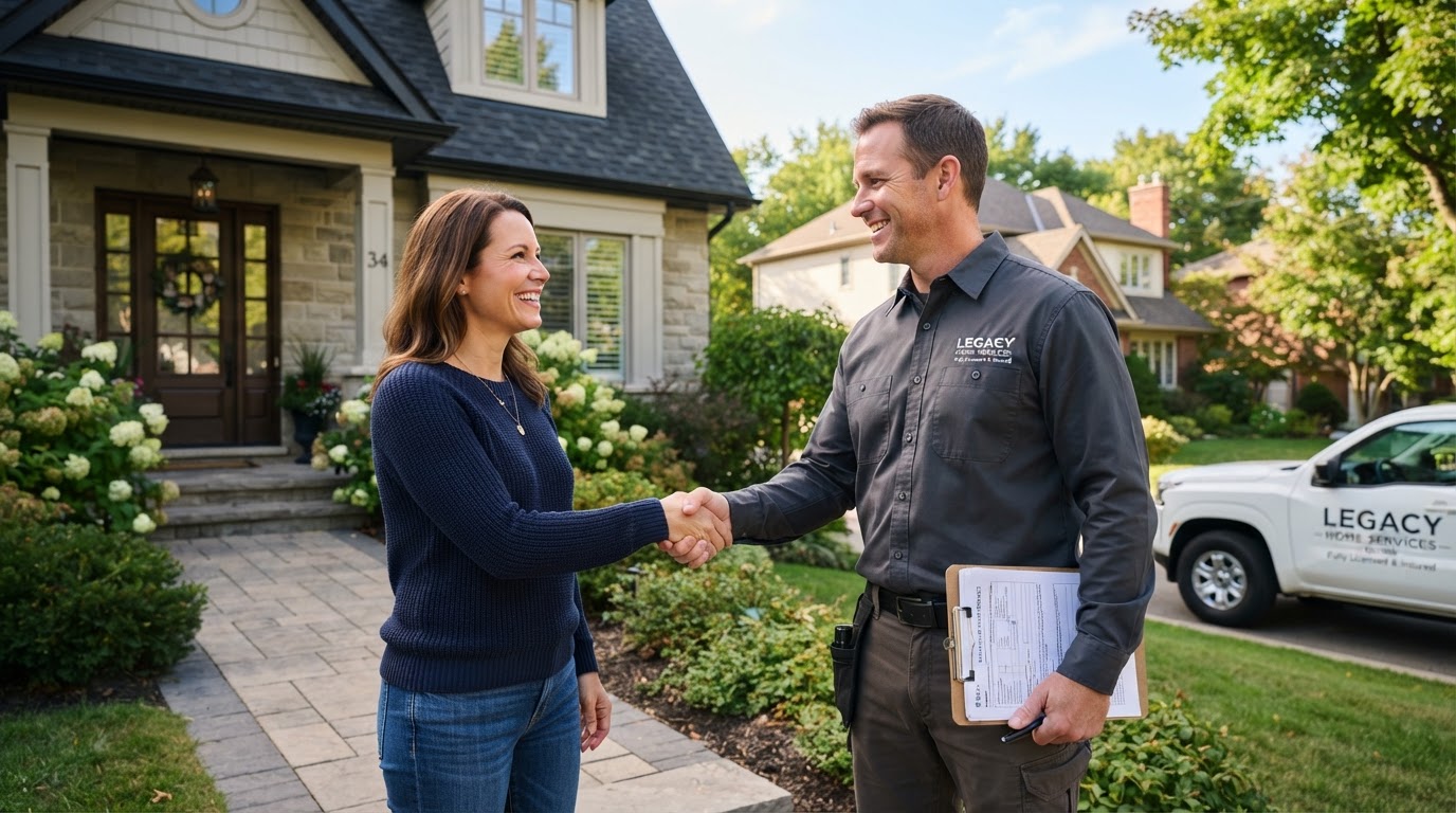 Happy contractor shaking hands with homeowner after booking a job