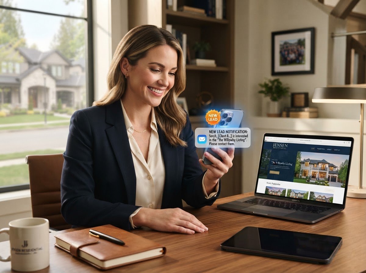 Professional service owner receiving a new lead notification from a professional website