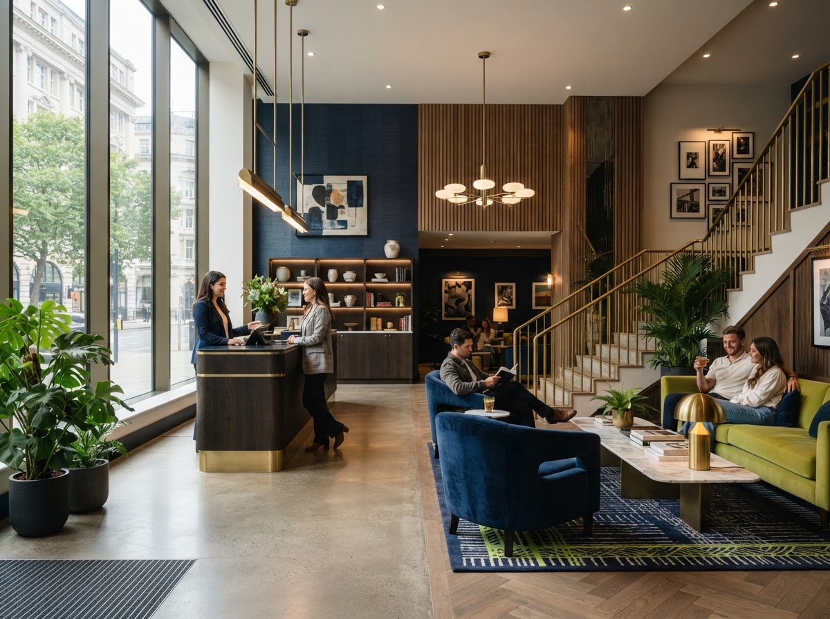 A modern boutique hotel lobby interior