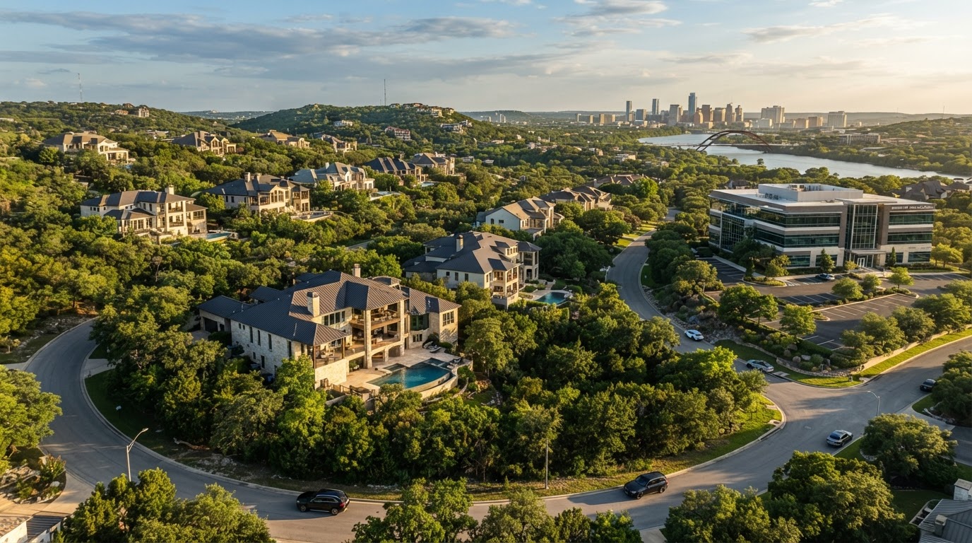 West Lake Hills, Texas affluent hillside residential community with premium homes