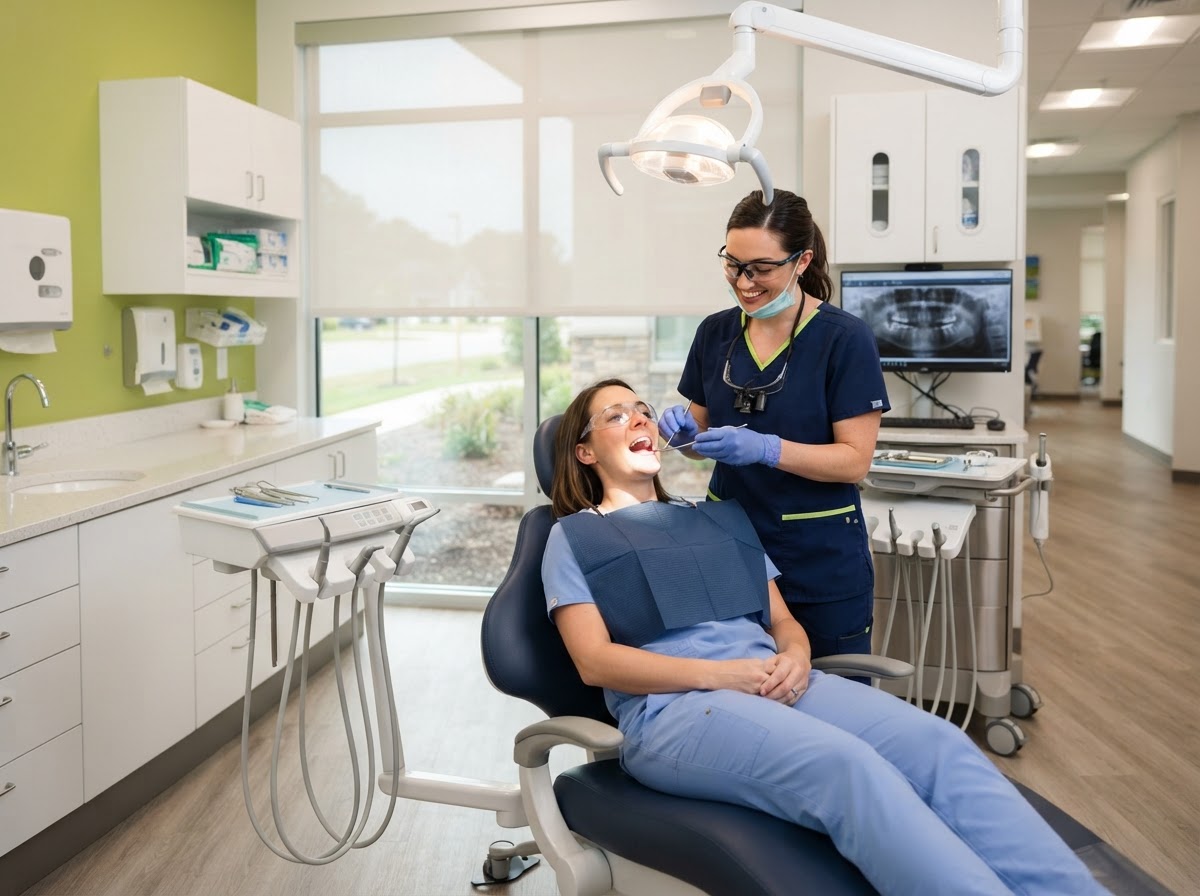 A clean modern dental clinic treatment room