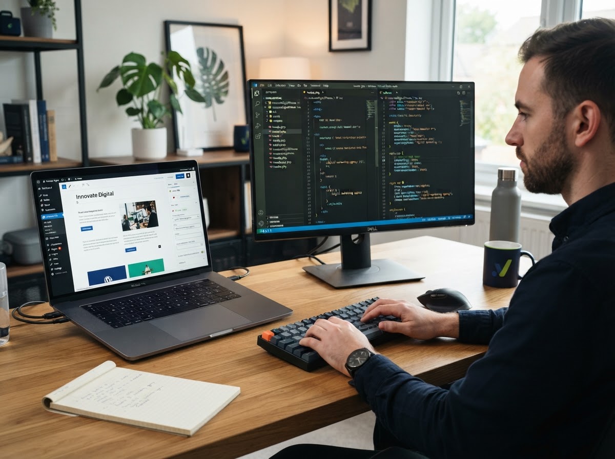 WordPress website design — clean theme, content blocks, and SEO plugin configuration