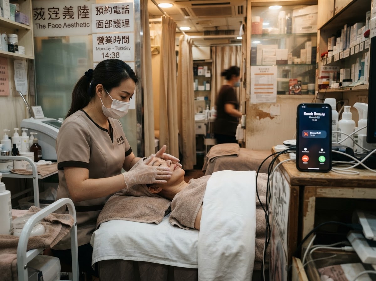 真實痛點:療程進行中無法接聽預約電話,No-show 浪費時段,好評鮮少主動留下