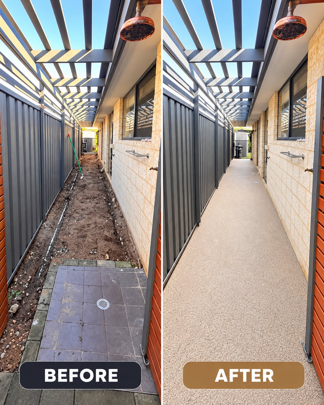 Outdoor Shower Walkway - South West Surface Transformations before and after