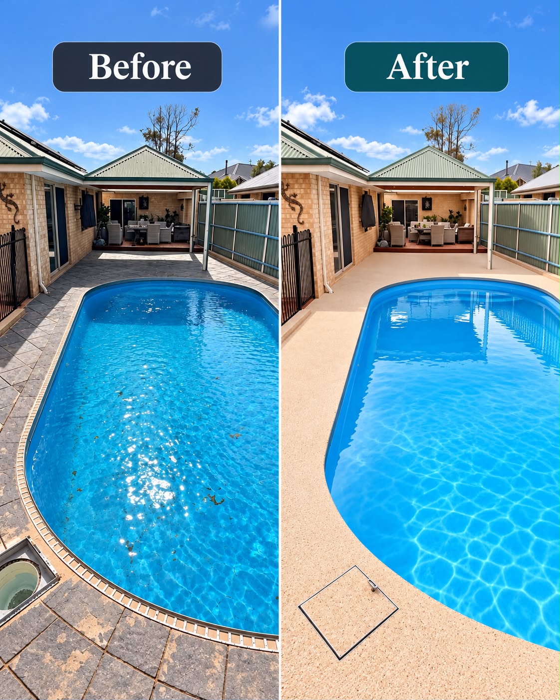 Pool Surround - South West Surface Transformations before and after