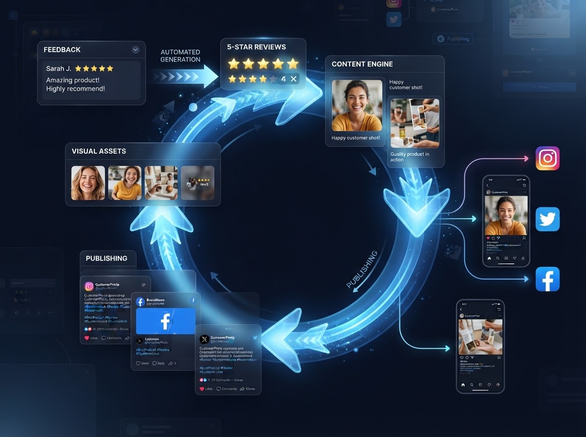 Automation engine cycling reviews, photos, and social posts automatically