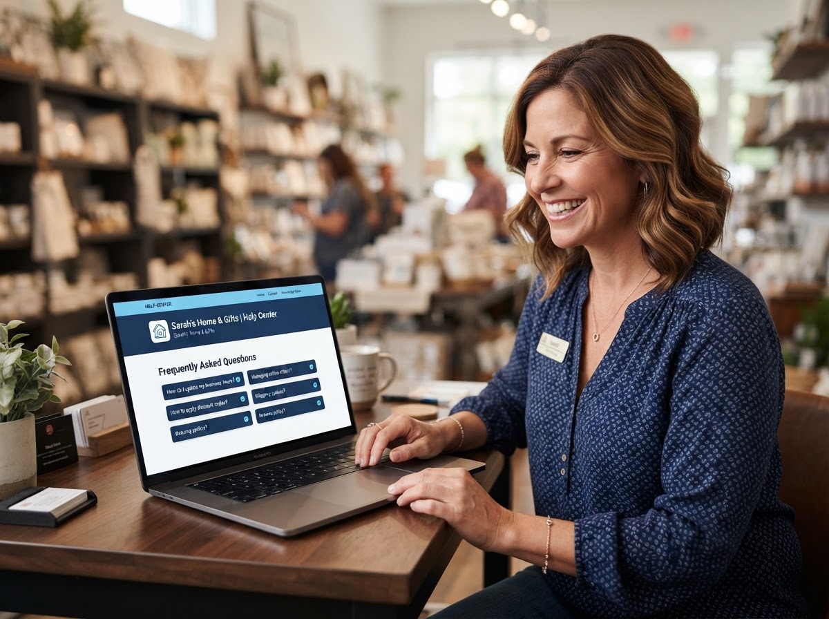 A local business owner reviewing answers on a laptop