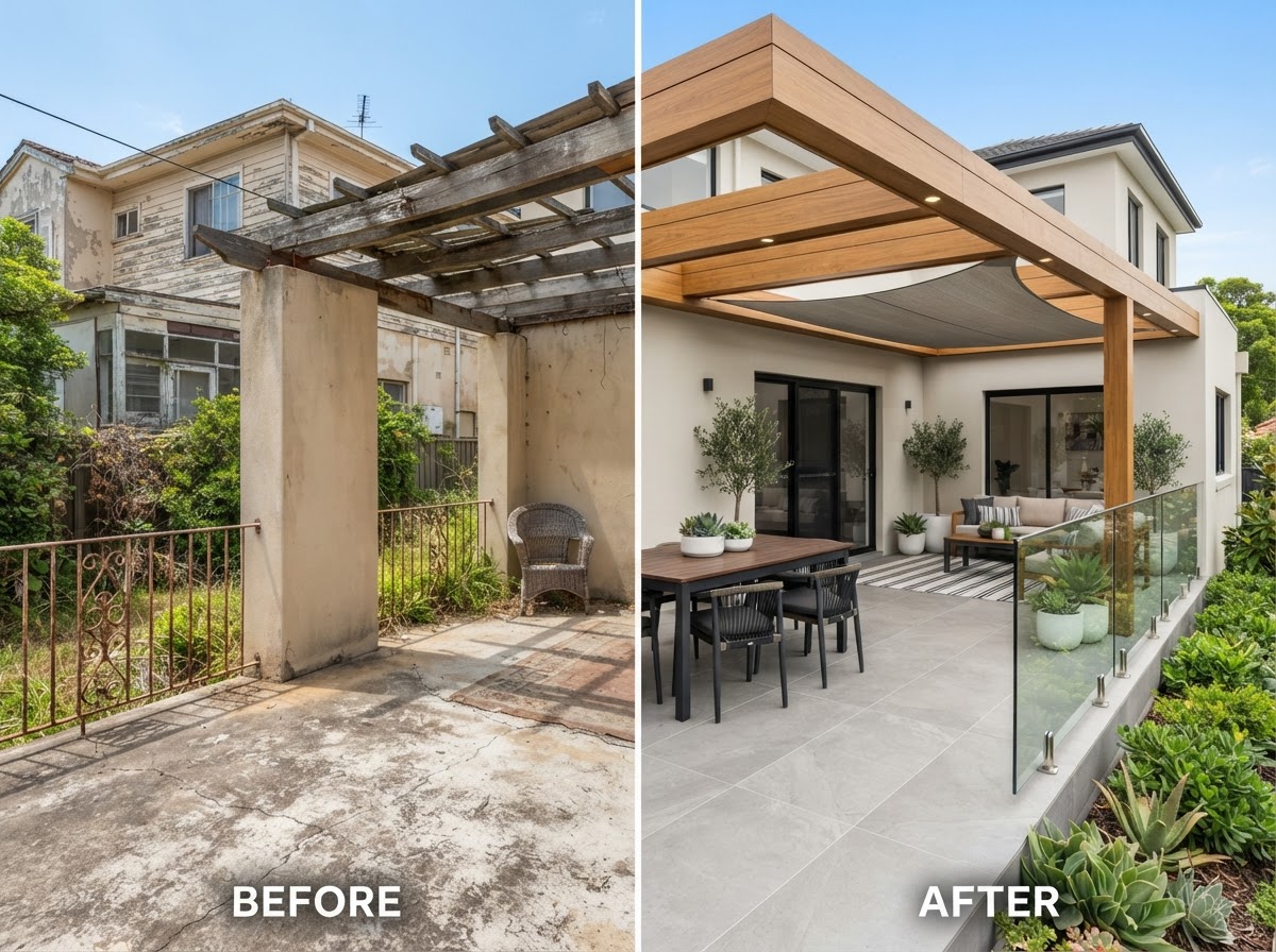 Patio renovation before and after — before