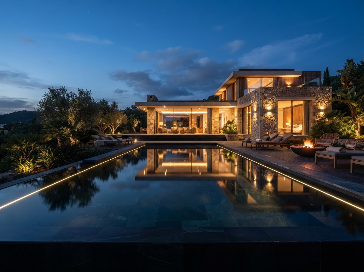 Dark-Tile Luxury Pool