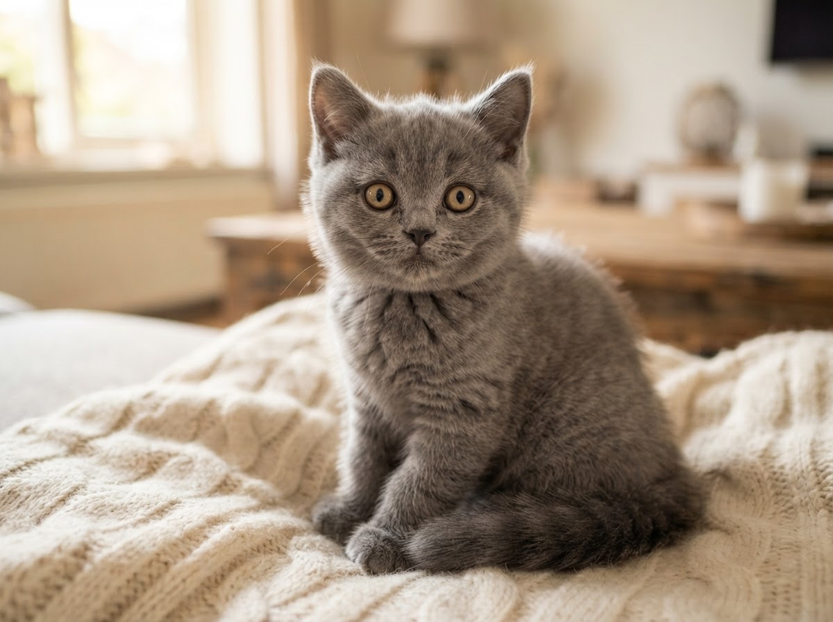 Scottish Straight kitten with upright ears