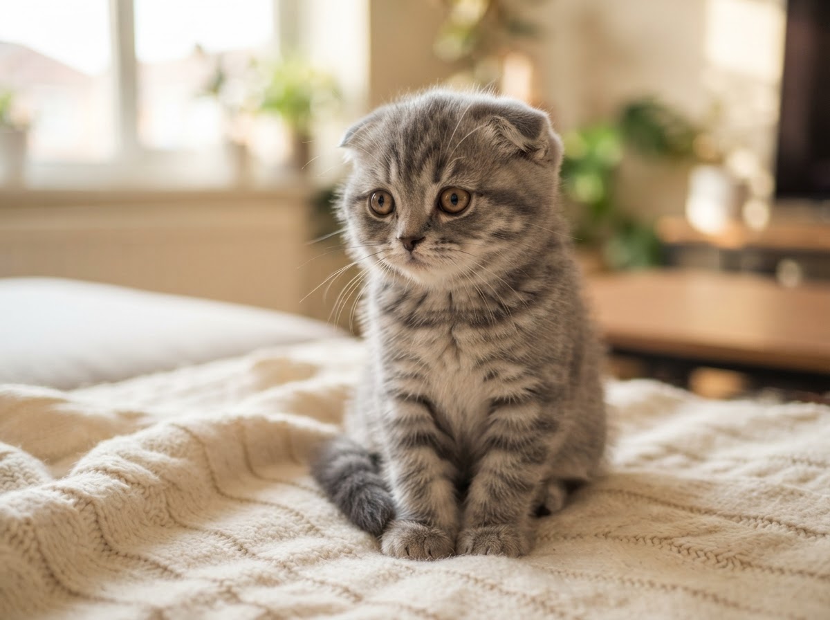 Scottish Fold kitten with folded ears