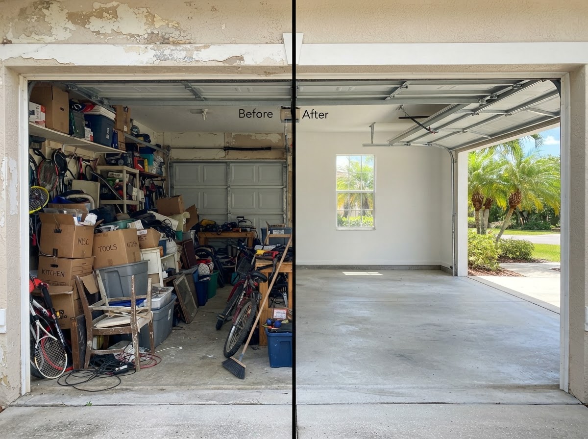 Garage cleanout before and after in Coconut Creek FL
