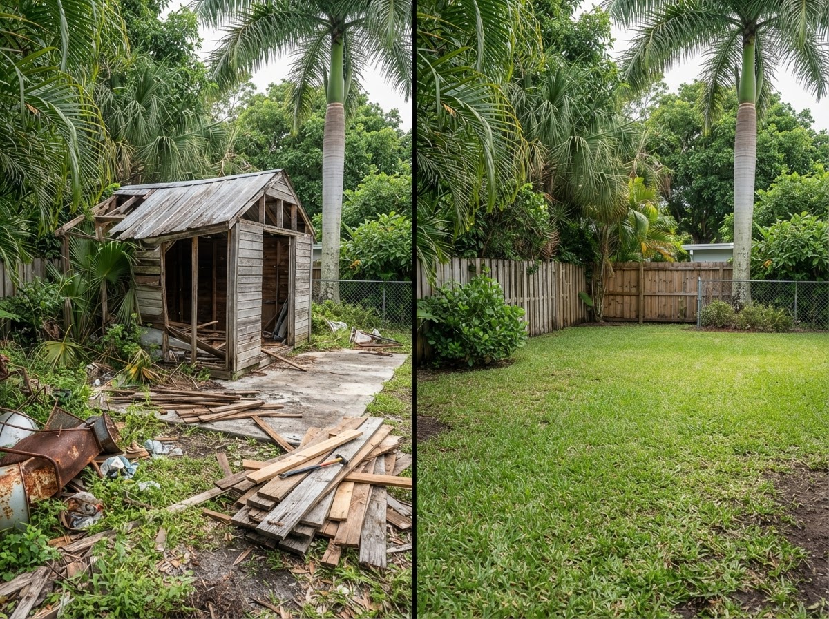 Backyard shed removal before and after in Coconut Creek FL