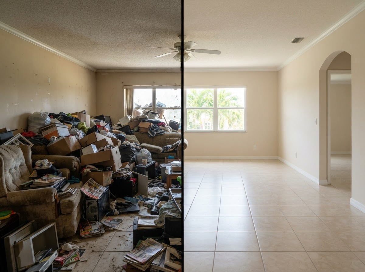 Living room cleanout before and after in Coconut Creek FL