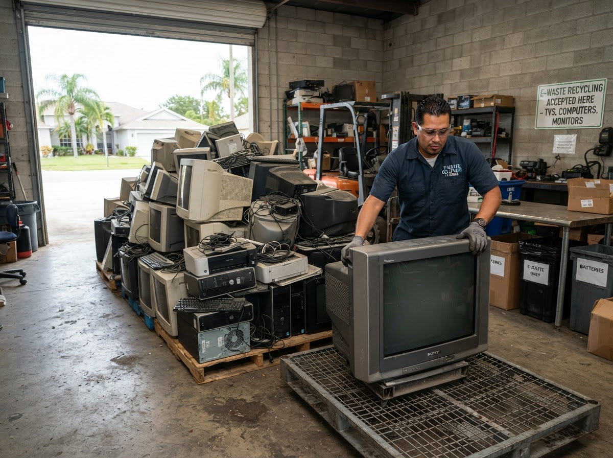 Old TVs, monitors and computers collected for e-waste recycling in Coconut Creek FL