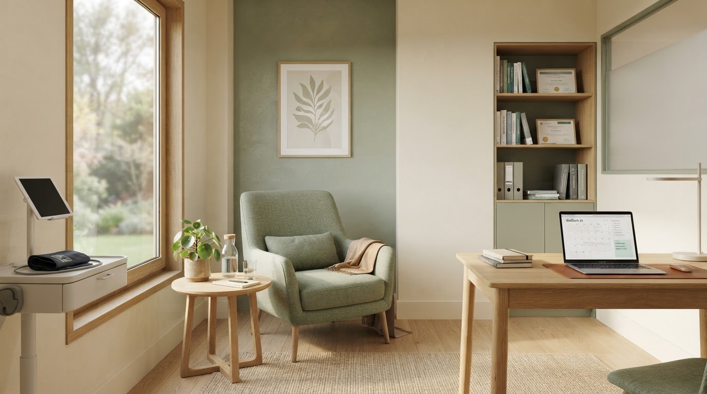 A comfortable consultation room at Zest Regen Health in Columbia, MD