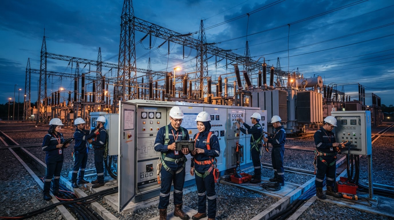 Unique Dynamic engineers at an electrical substation and energy infrastructure facility