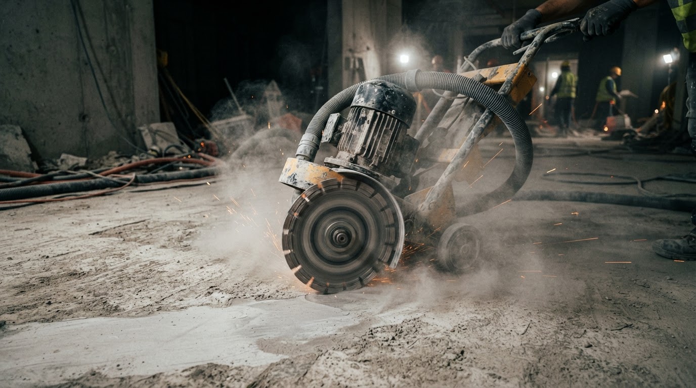 Mechanical diamond grinder preparing a bare concrete floor