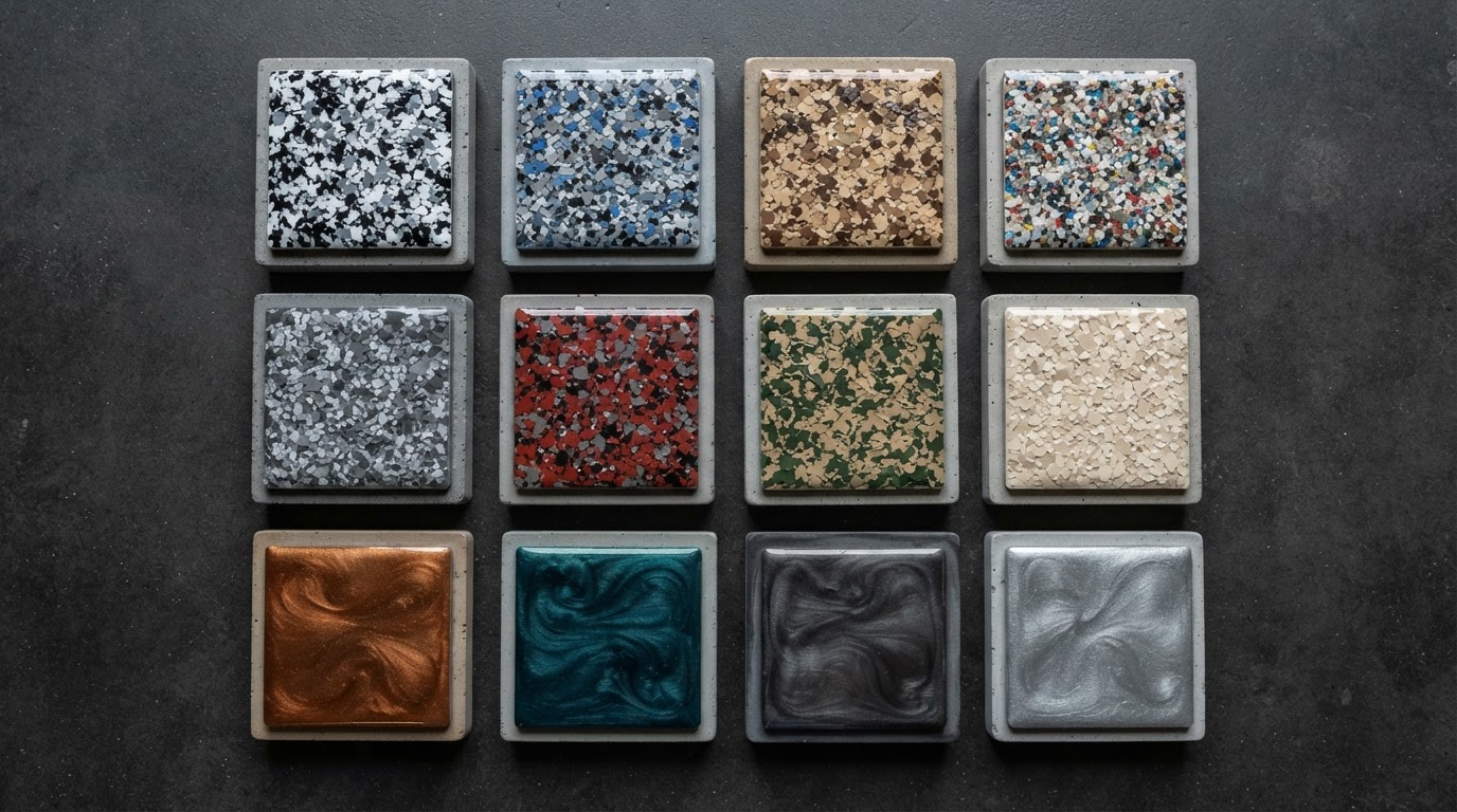 Concrete coating finish sample swatches for comparison