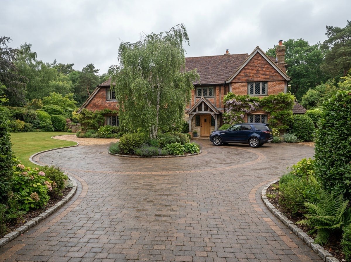 Circular block paving feature driveway