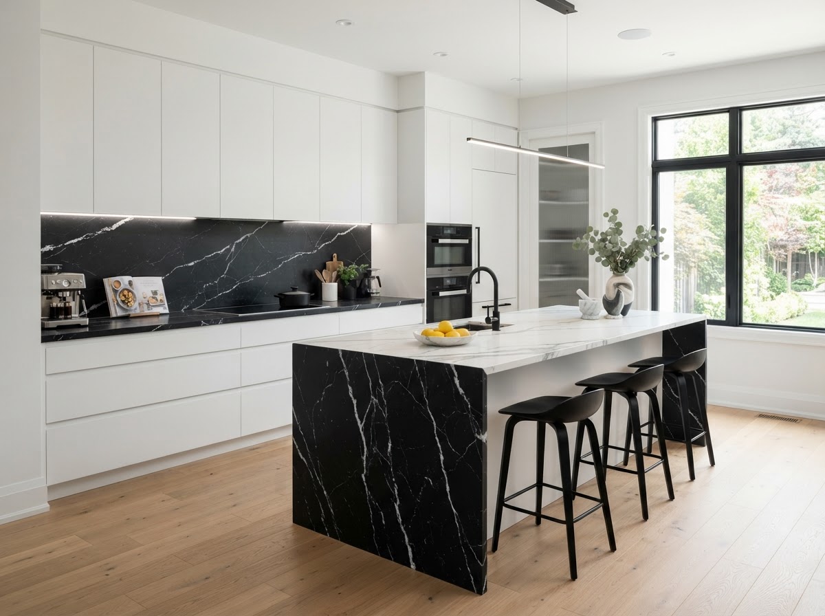 Kitchen with Nero Marquina Marble Kitchen