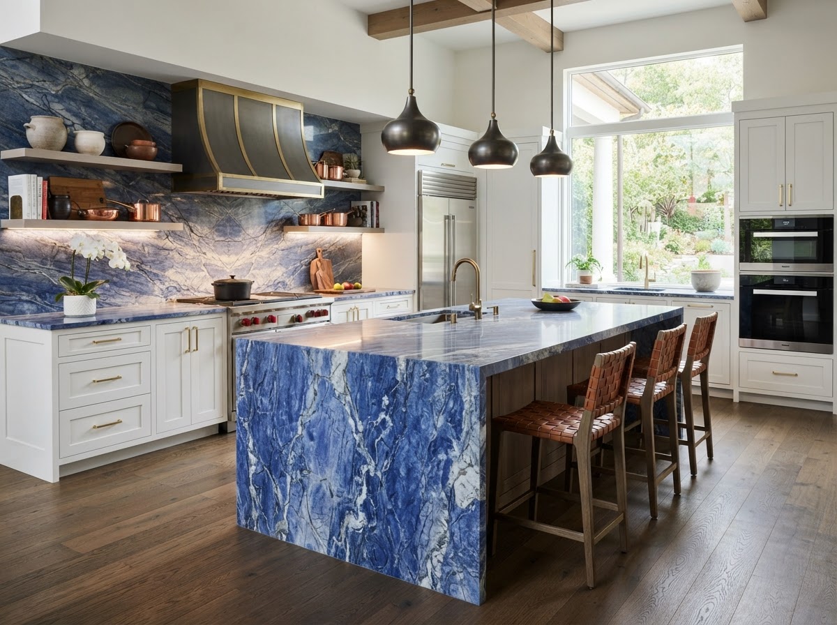 Kitchen with Azul Macaubas Quartzite Kitchen