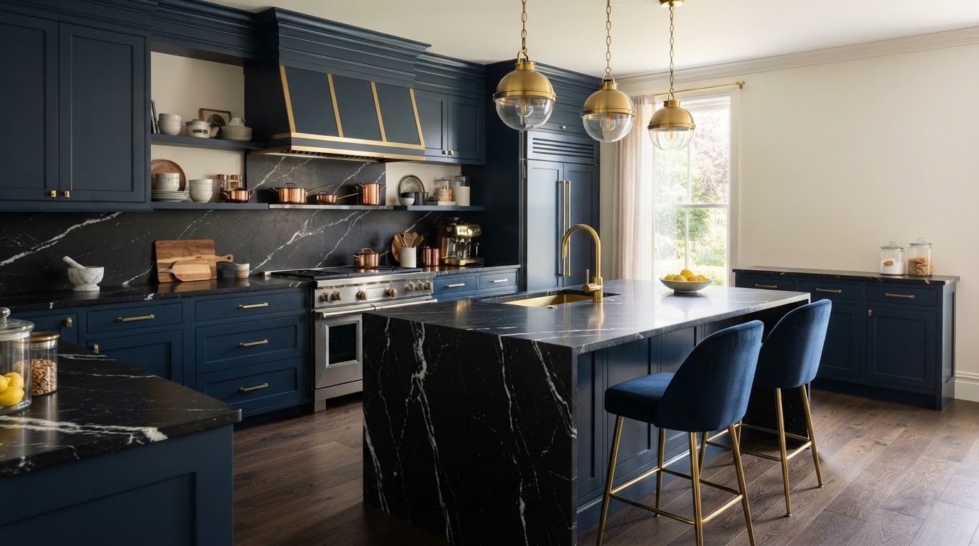 Nero Marquina Black Marble Kitchen Accent