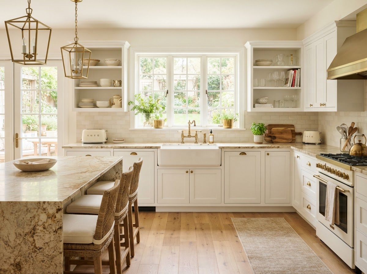 Kitchen with Colonial Cream Granite Kitchen