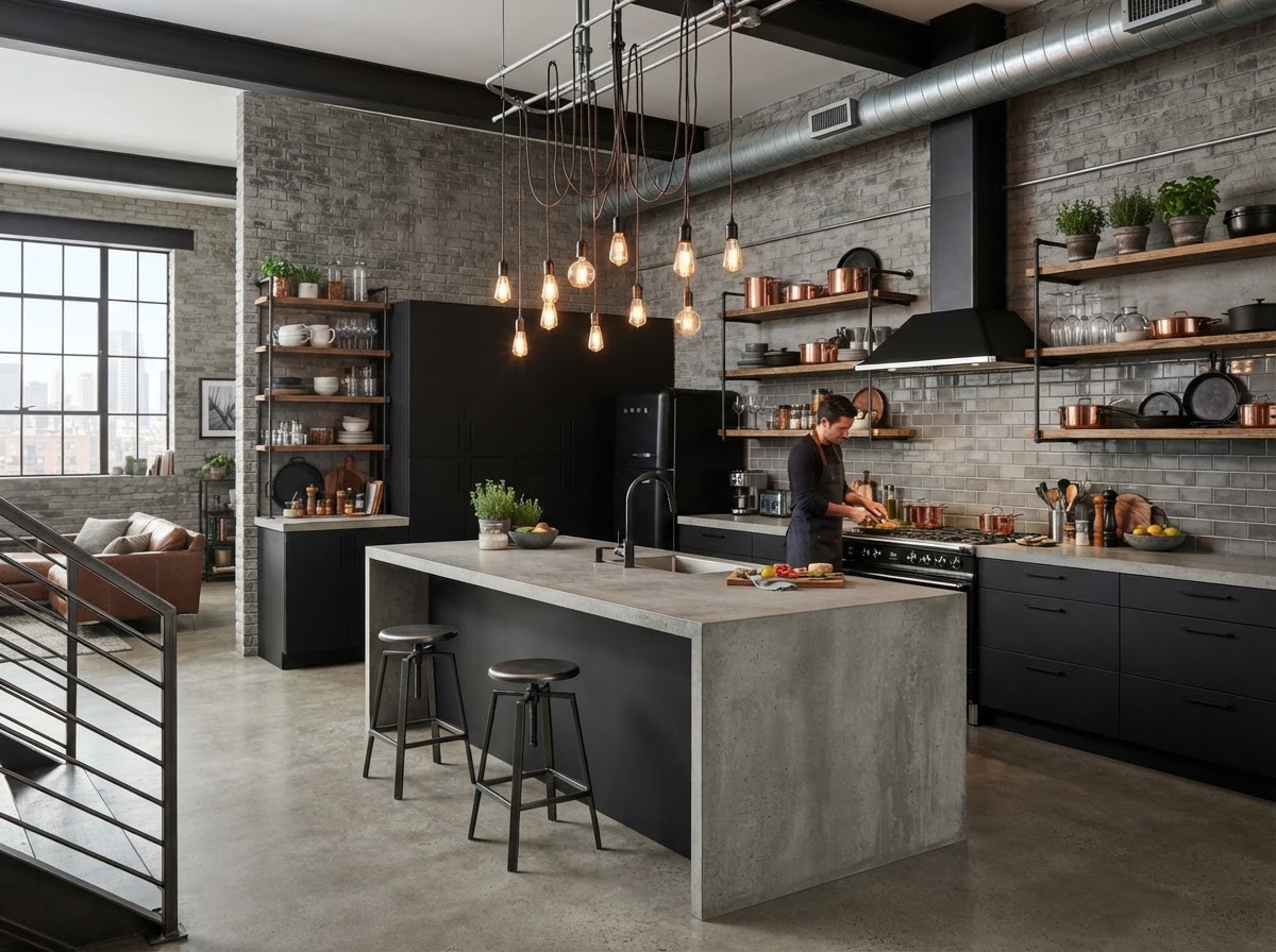 Kitchen with Concrete-Look Porcelain Kitchen