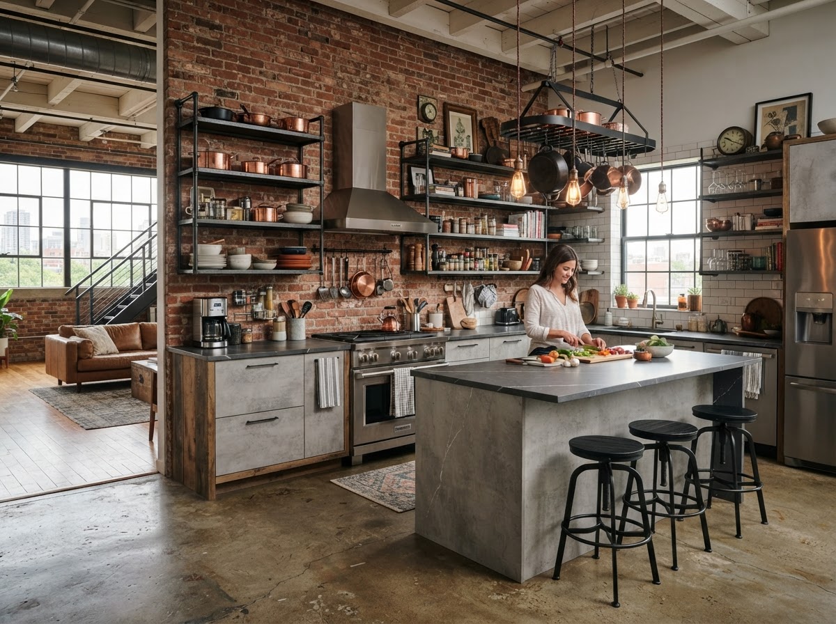 Kitchen with Concrete-Look Quartz Kitchen