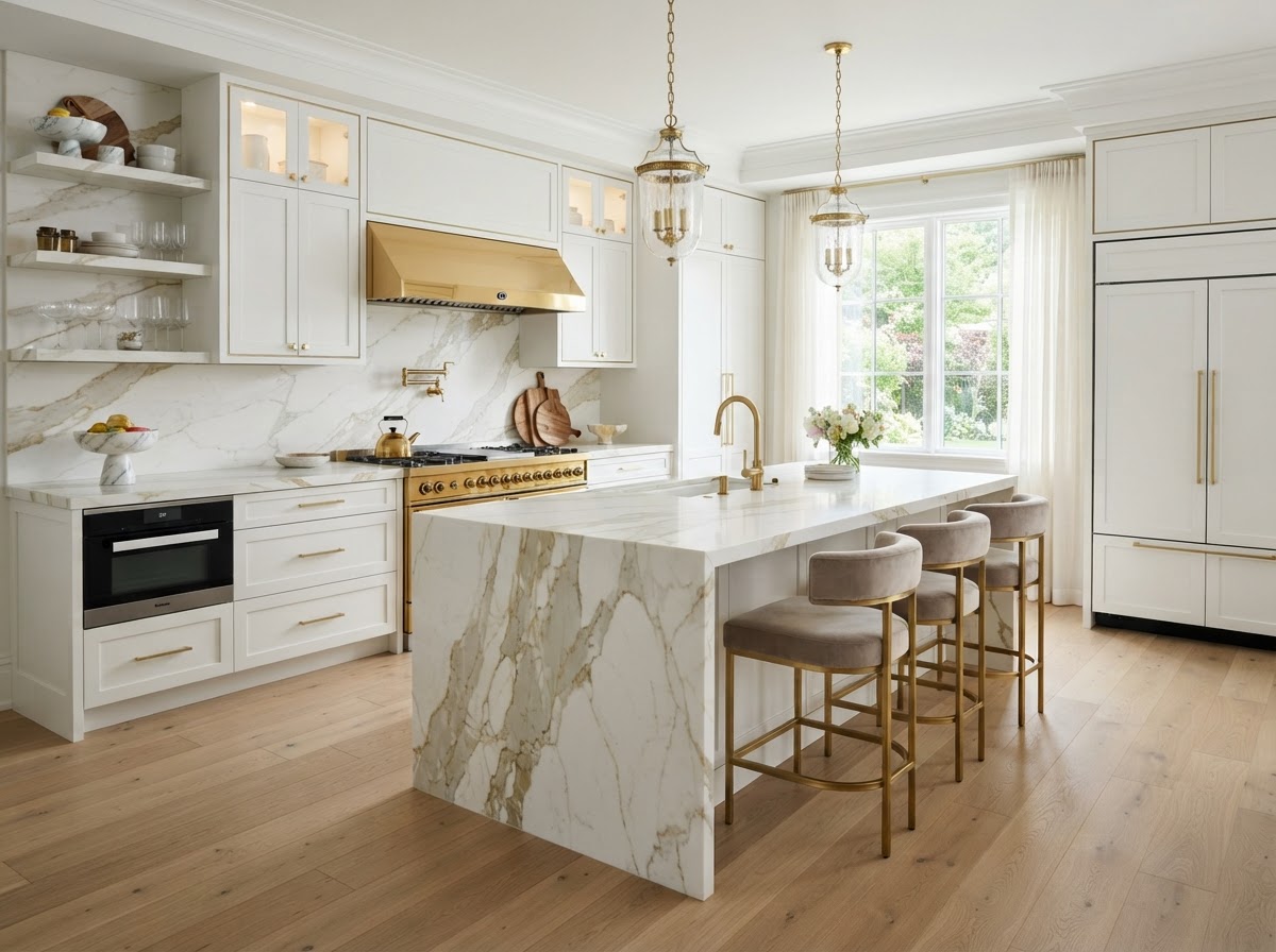 Kitchen with Calacatta Gold Porcelain Kitchen