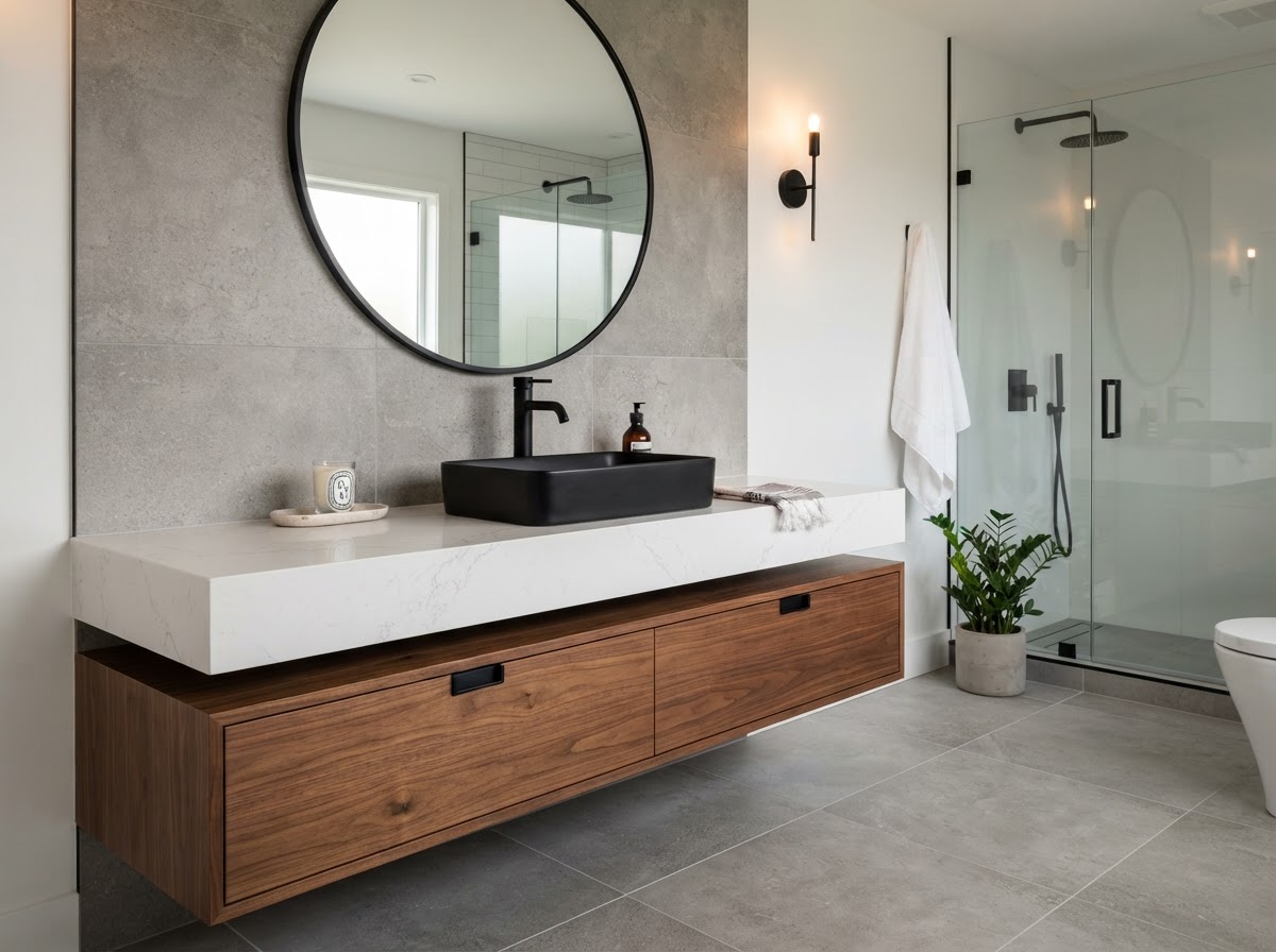 quartz vanity with undermount sink