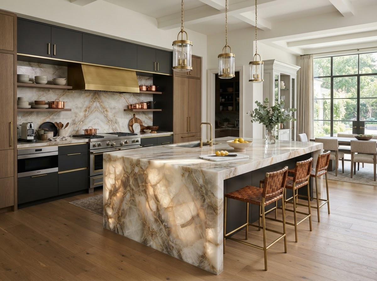 Quartzite countertops in a luxury kitchen