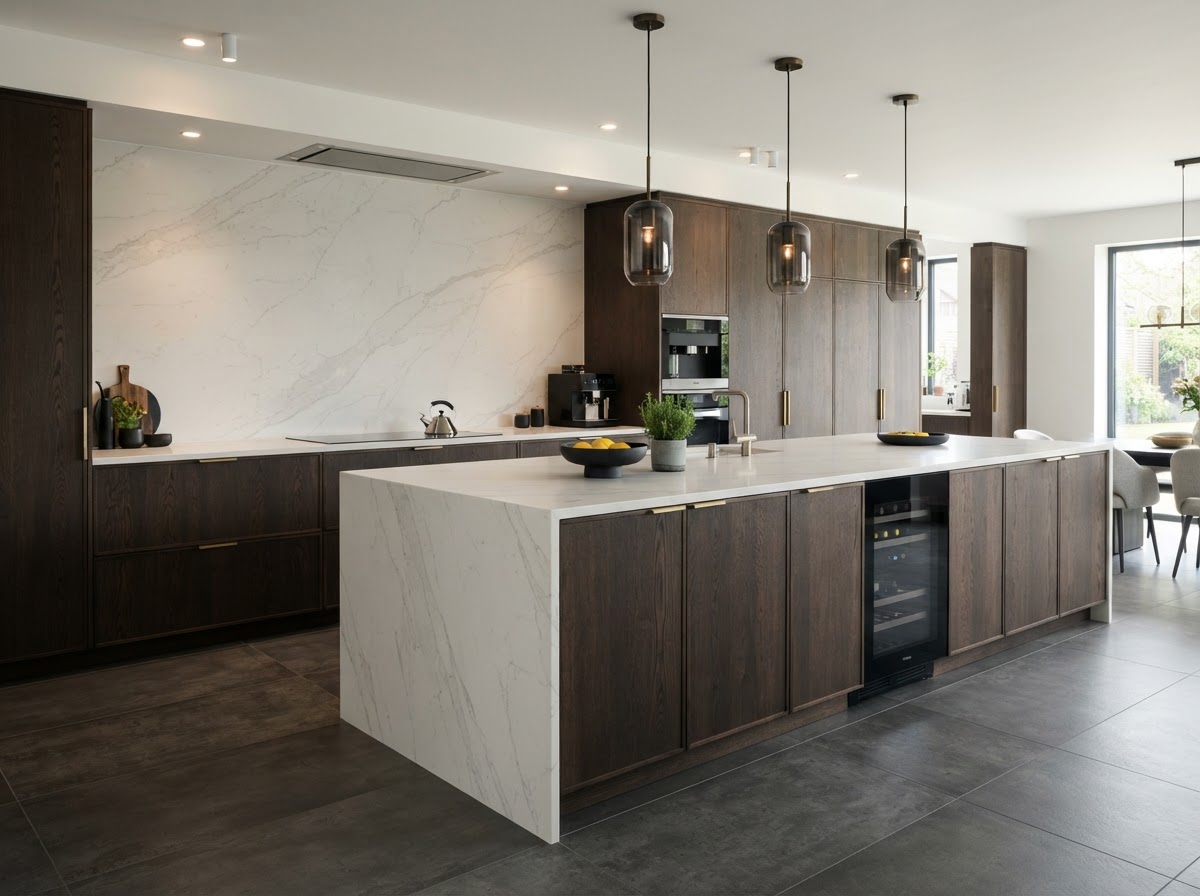 Porcelain countertops in a luxury kitchen