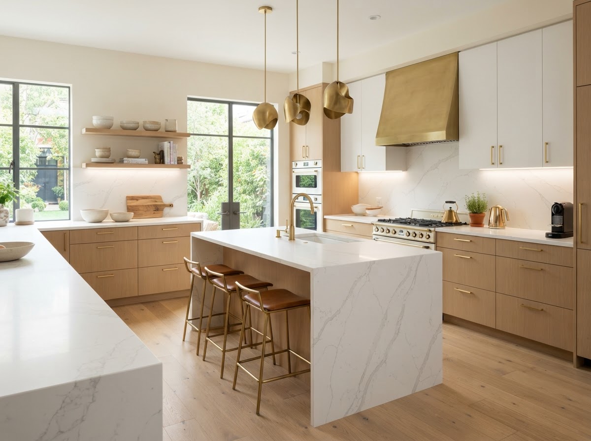 Quartz countertops in a luxury kitchen