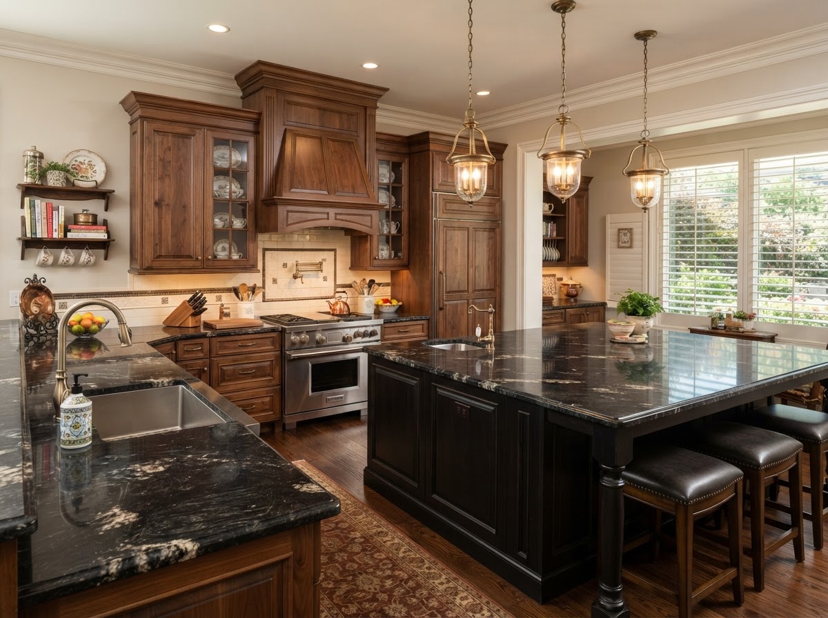 Granite countertops in a luxury kitchen