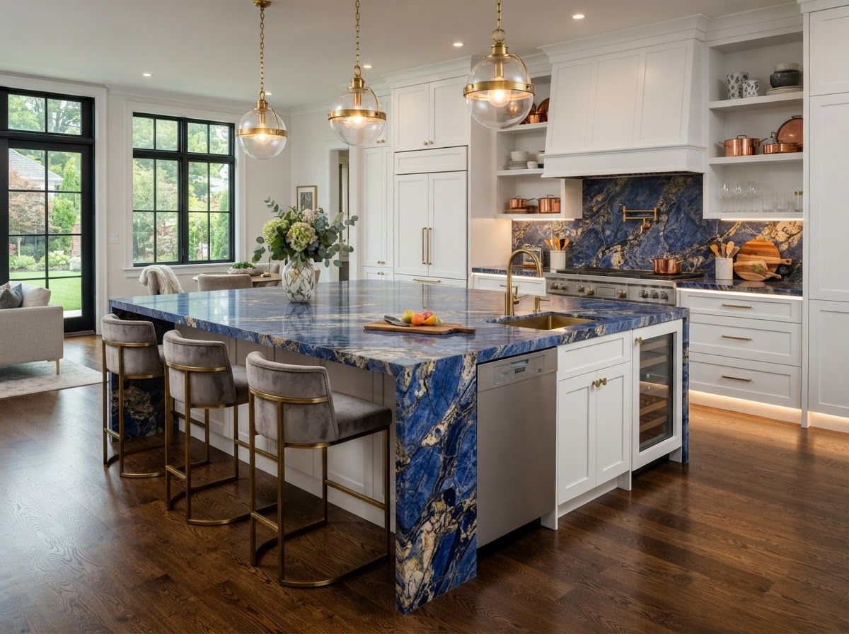 Kitchen with Blue Bahia Granite Kitchen
