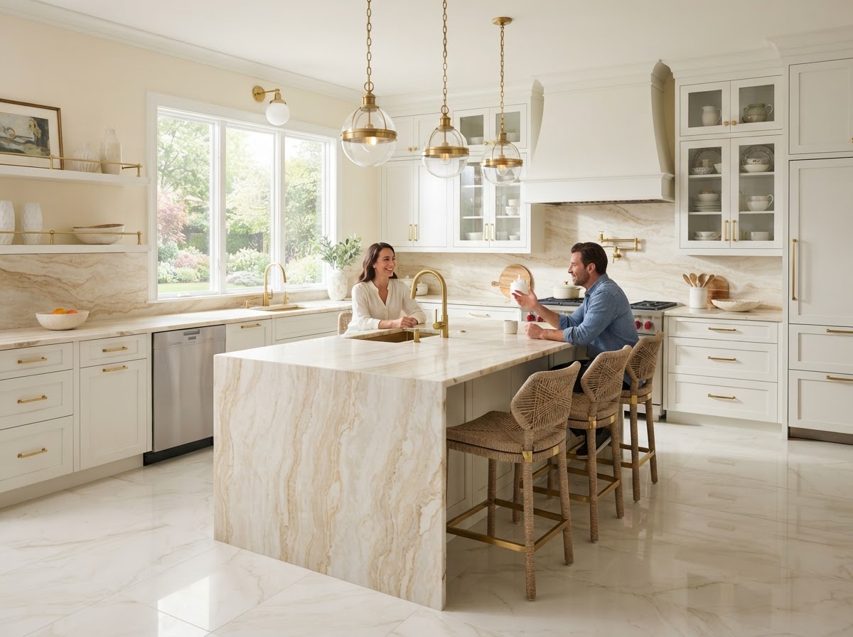 Kitchen with Taj Mahal Quartzite Kitchen