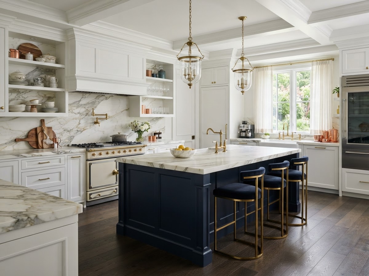 Kitchen with Calacatta Borghini Marble Kitchen