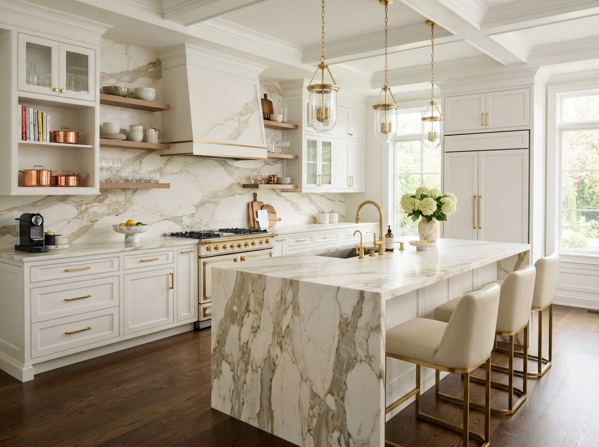 Kitchen with Calacatta Gold Marble Kitchen