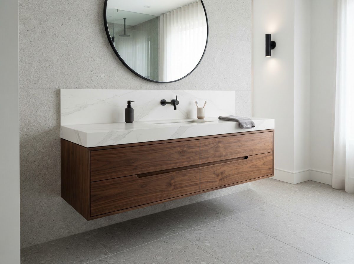 quartzite vanity with ogee edge